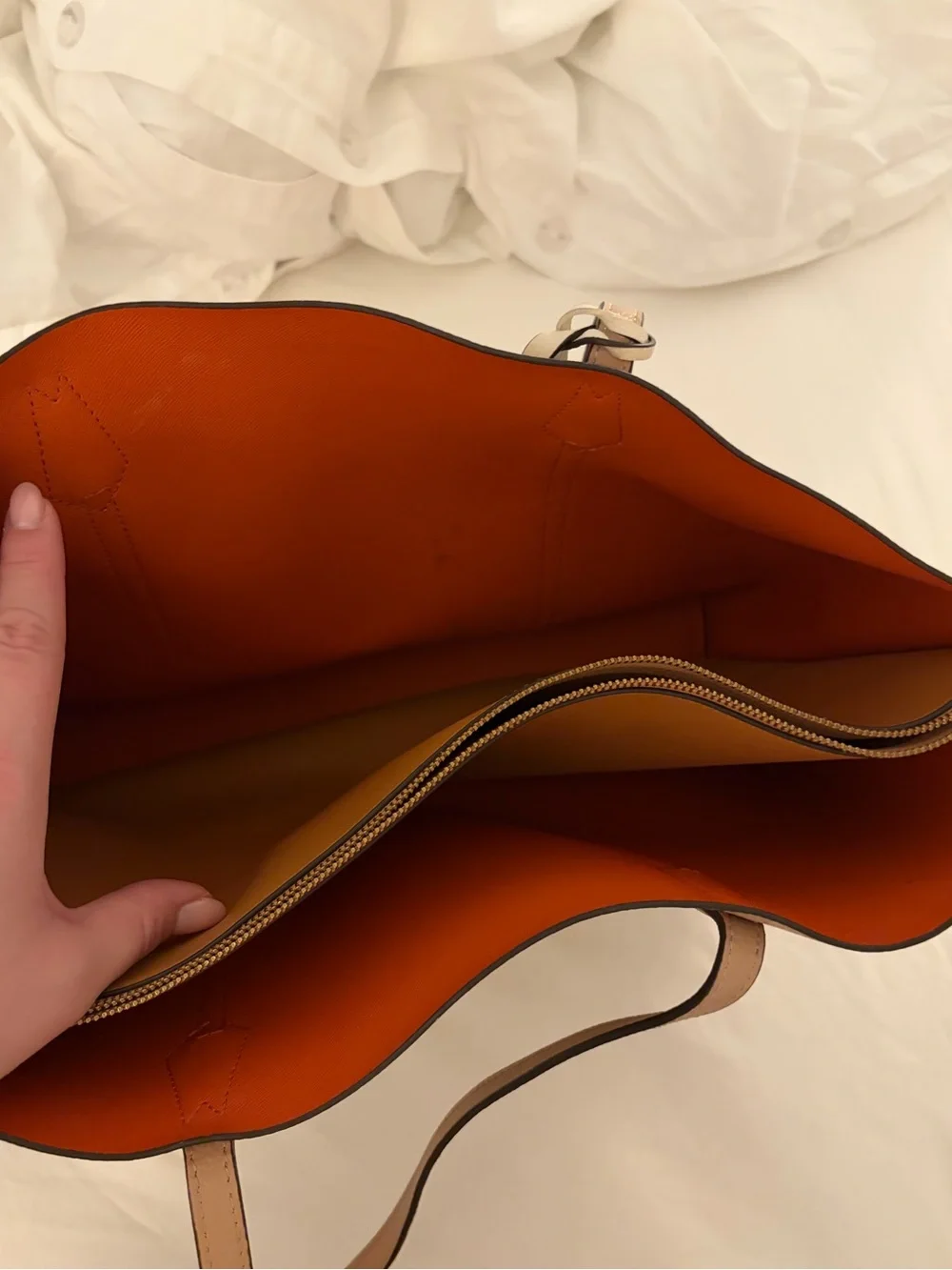 Tory Burch Beige Tote with Orange Interior and White Tag